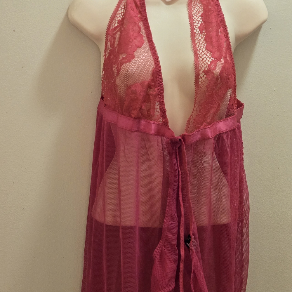 Adore Me Pink Lace Halter Chemise W/Matching Bikini.
